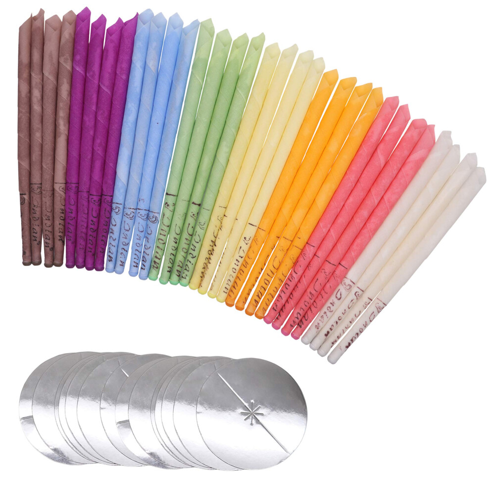 Ear Candles 32pcs Natural Ear Candles Beeswax Candling Cones,with 16 Protective Disks，Ear Wax Remover Candles Kit with Natural Organic Beeswax (32