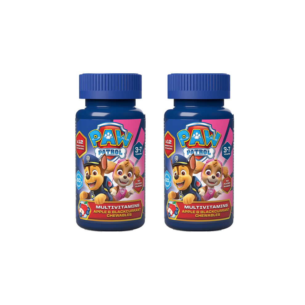 Paw Patrol Multivitamins, 60 Apple & Blackcurrant Chewables With 12 Essential Vitamins, Vegan, No Added Sugar, For 3-7 Year Olds Duo Pack