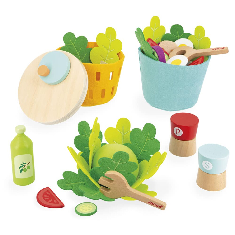 - My Mixed Salad - Pretend Play Kitchen and Doll's Tea Set Toy - 33 Wooden and Felt Pieces Included - FSC-Certified - Water-Based Paints - 3 Years +