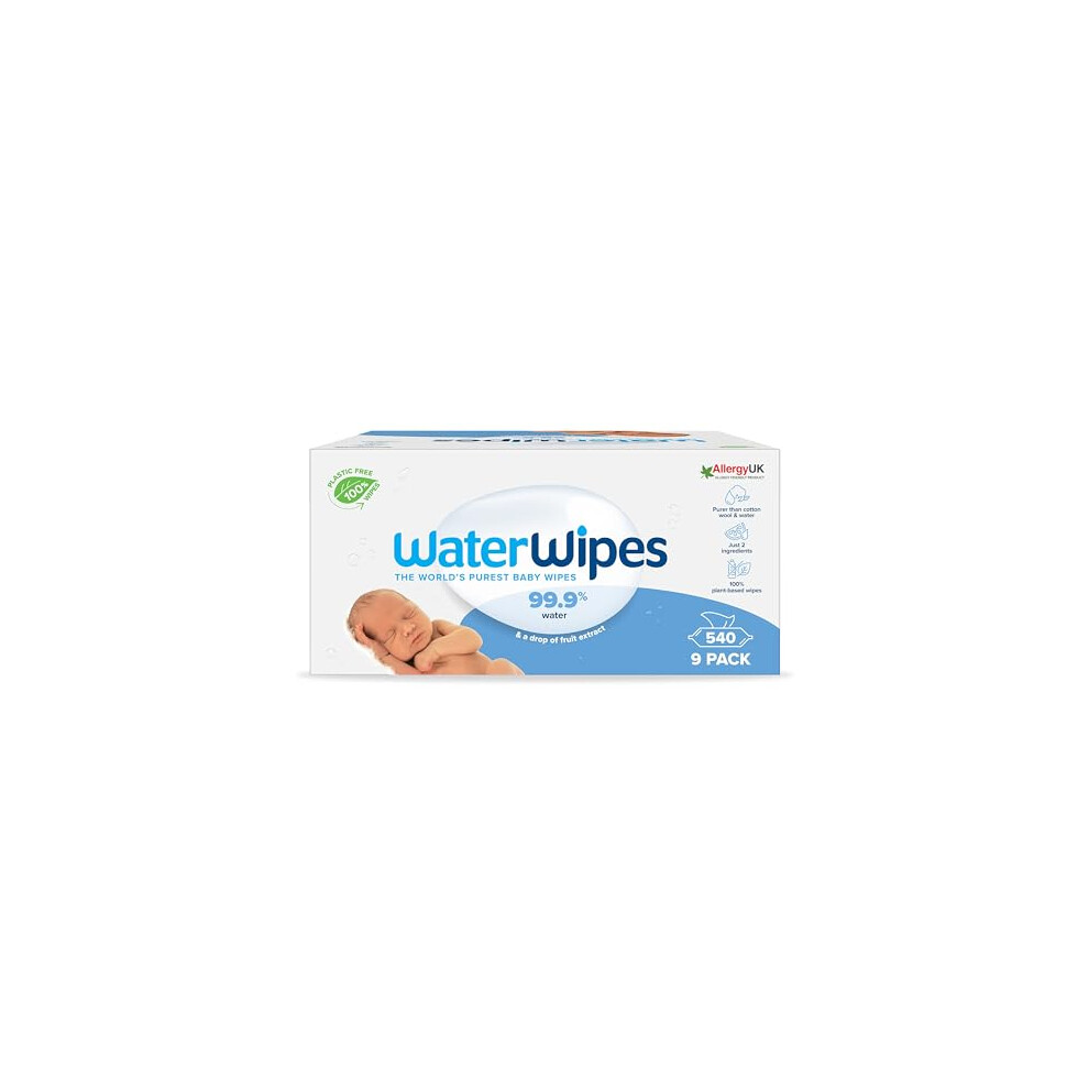 Plastic-Free Original Baby Wipes, 540 Count (9 packs), 99.9% Water Based Wipes, Unscented for Sensitive Skin