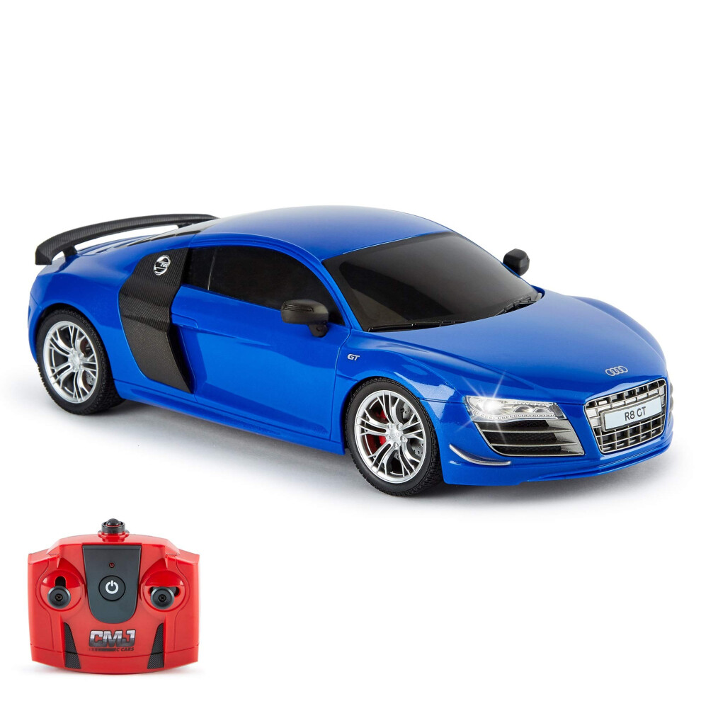 CMJ Cars Audi R8 GT Officially Licensed Remote Control Car 1:18 Scale Working Lights 2.4Ghz (Blue 1:18)