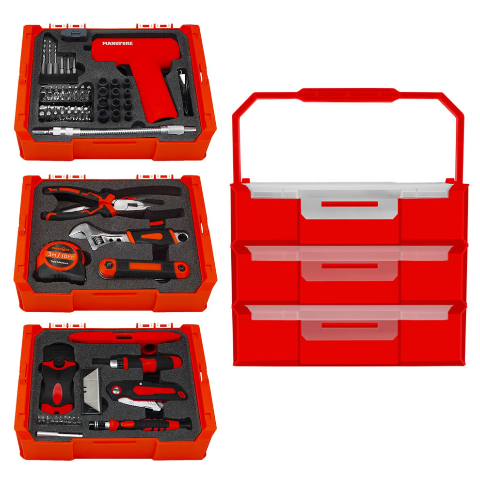 81pcs 3-Layer Household Tool Set with 3.7V Cordless Screwdriver with Bits and Basic Home Hand Tools for Garden Office House Repair-image-OPC-PFBC6W7-NEW
