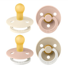 Colour Soother 4-Pack, BPA Free Dummy Pacifier, Round Nipple. Natural Rubber Latex, Made in Denmark. 0-6 Months (Pack of 4), Blush Glow Mix