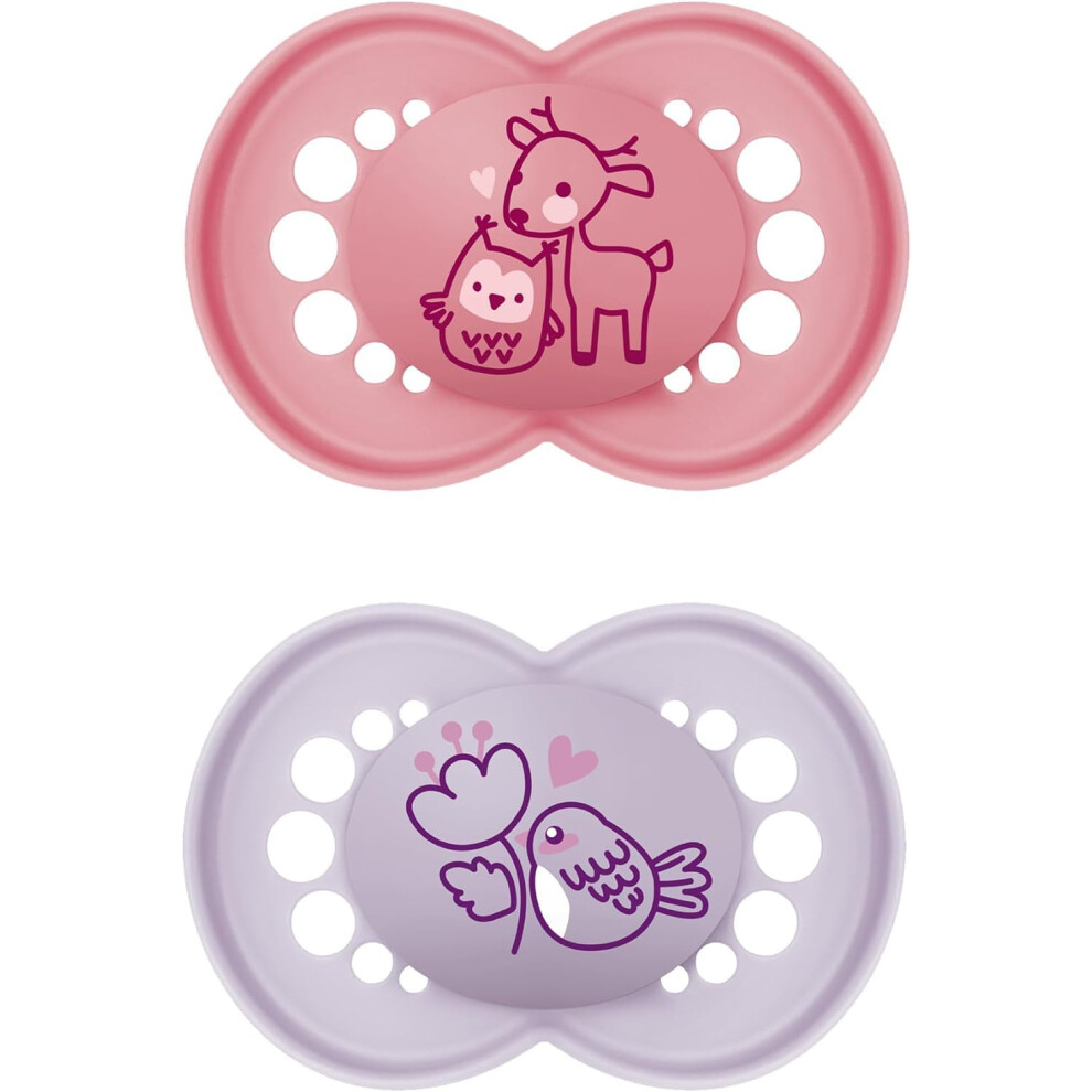 Original Soother 6+ Months (Pack Of 2), Baby Soother Made From Sustainable Material, Skinsoft Silicone Teat, With Soother Case, (Designs May Pink Mam