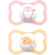 Air Soothers 16+ Months (Pack of 2), Baby Soothers with Sterilisable Travel Case, Baby Essentials, Peach/Cream (Designs May Vary)