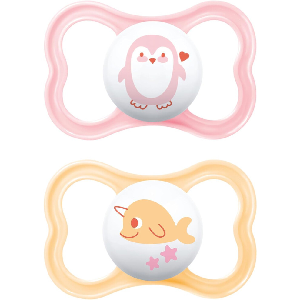 Mam Air Soothers 16+ Months (Pack Of 2), Baby Soothers With Sterilisable Travel Case, Baby Essentials, Peach/Cream (Designs May Vary)