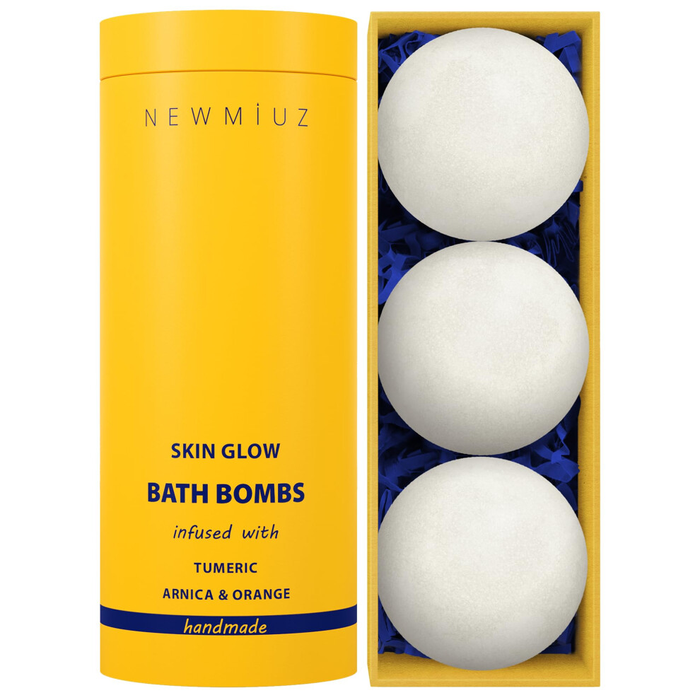 New Miuz Natural Bath Bombs - Luxurious Fizzing Bubble Bath Gift For Dry Skin Hydration Moisturizing - Turmeric & Arnica Orange Essential Oil - Immerse