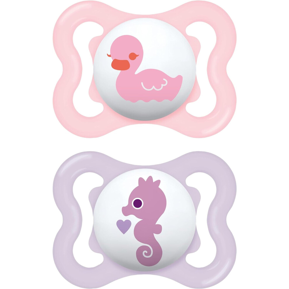 Air Soothers 0+ Months (Pack Of 2), Baby Soothers With Sterilisable Travel Case, Baby Essentials, Peach/Lilac (Designs May Vary)