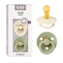 Colour Soother 2-Pack, BPA Free Dummy Pacifier, Round Nipple. Natural Rubber Latex, Size 2 (6-18 Months), Ivory/Sage