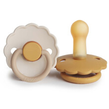 Daisy Latex Pacifier Pack of 2 | Natural Rubber Soother Dummy | BPA-Free | Made in Denmark | Symmetrical Cherry Shaped Nipple (Chamomile/Honey Gold,