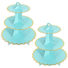 2 Pack Blue Cake Stand Cardboard Cupcake Stand 3 Tier Cupcake Cardboard Cake Stands for Afternoon Tea Cake Stand Cardboard 3 Tier Cake Stand 3 Tier