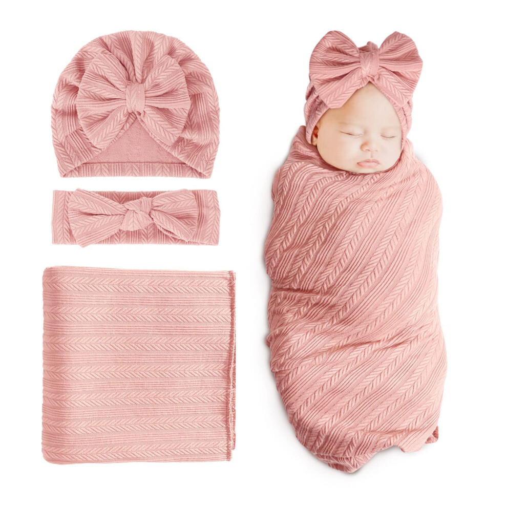 Newborn Receiving Blanket Toddler Warm For Girls With Matching Bow Hat And Bow Headband Dreshow