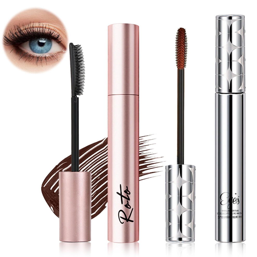 2PCS Brown Mascara, Waterproof Mascara Brown Volume and Length Waterproof Volumising & Lengthening Mascara Brown Mascara Waterproof for Long Lasting