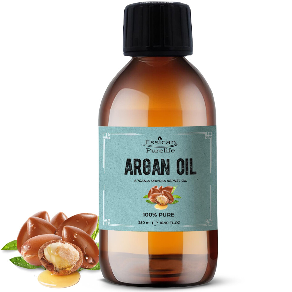 Essican Purelife Pure Moroccan Argan Oil 250Ml,100% Natural Argan Carrier Oil For Face & Body Oil Massage, Cold Pressed Vitamin E Oil For Skin, Hair Oil For Dry