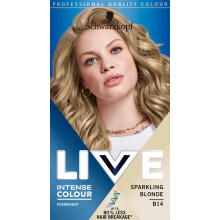 Schwarzkopf LIVE Intense Colour Sparkling Blonde Permanent Hair Dye B14, Long Lasting Blonde Hair Colour for Up to 80% Less Hair Breakage, Hair
