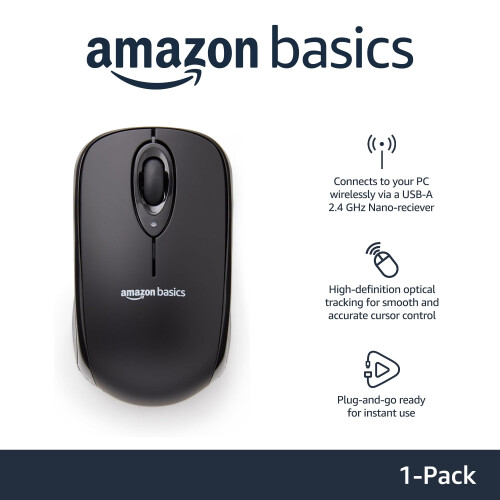 Amazon Wireless Computer Mouse with USB Nano Receiver – Black 1