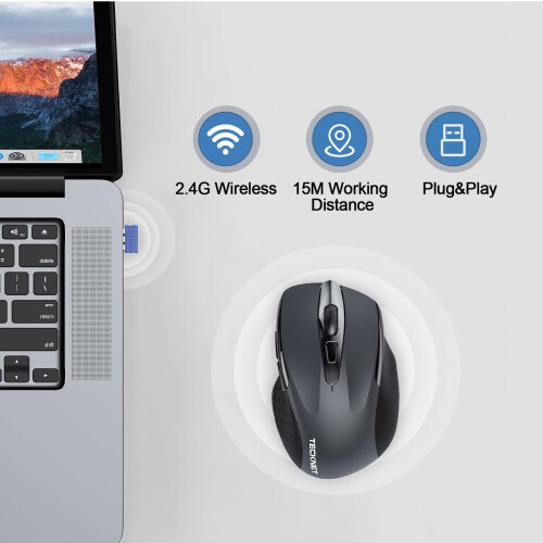 TeckNet Rechargeable wireless mouse, Wireless Computer Mouse, Adjustable 4800DPI Mouse, Silent Ergonomic Wireless Mouse for Laptop PC Computer, Windows Mac OS 2