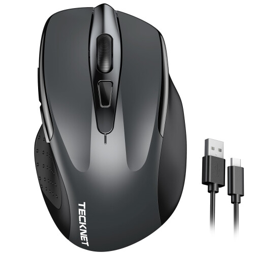 TeckNet Rechargeable wireless mouse, Wireless Computer Mouse, Adjustable 4800DPI Mouse, Silent Ergonomic Wireless Mouse for Laptop PC Computer, Windows Mac OS