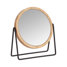 Round Tabletop Mount Dressing Table Mirror with Silver and Bamboo Rim-1X/5X Magnification, 18.3 x 7.3 x 20.7 cm
