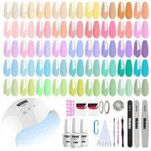 48 PCS Pastel Gel Nail Polish Kit with UV Light Base and Matte Glossy Top Coat Nail Gel Polish Soak off Manicure Accessory Tools Suitable for All
