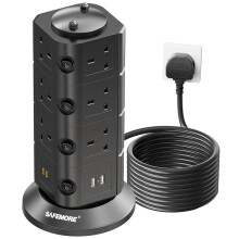 Tower Extension Lead 14 Way, Extension Plug with 4 USB (2 USB-A / 2 Type-C) 4.8A Charge Slots, Individually Switched Power Strip 2m Cable Vertical