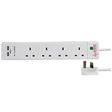 PEL00096 4 Gang 2 USB Surge Protected Extension Lead, 1 m, White