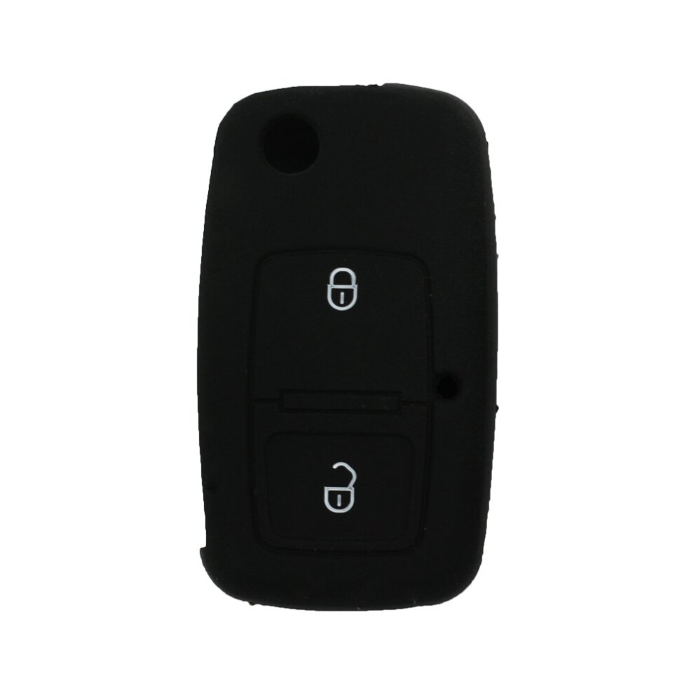 Silicone Cover Protector Case Holder Skin Jacket Compatible With Volkswagen Passat Golf Bora Touran Polo 2 Button Flip Remote Key Fob Cv9805 Black 732130916264