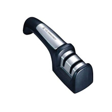 Knife Sharpener for Damascus Steel Blades and Stainless Steel Blades, Two 18/8 Stainless Steel Notches, Black, 98000603000000
