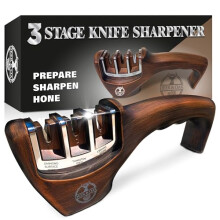 Knife Sharpener - 3 Stage Manual Sharpener for Sharpening Kitchen Knives - Ceramic Stone, Tungsten Carbide Plates & Diamond Rods - Knife Sharpener UK