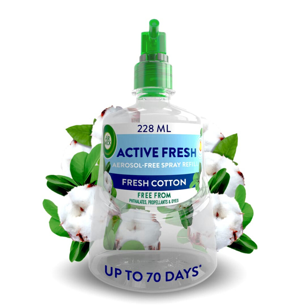 Airwick Air Wick Aerosol-Free Automatic Air Freshener Spray Refill, Fresh Cotton, Pack 1 X 228Ml, 24X7 Active Fresh Odour Neutraliser, Lasts Up To 70 Days,