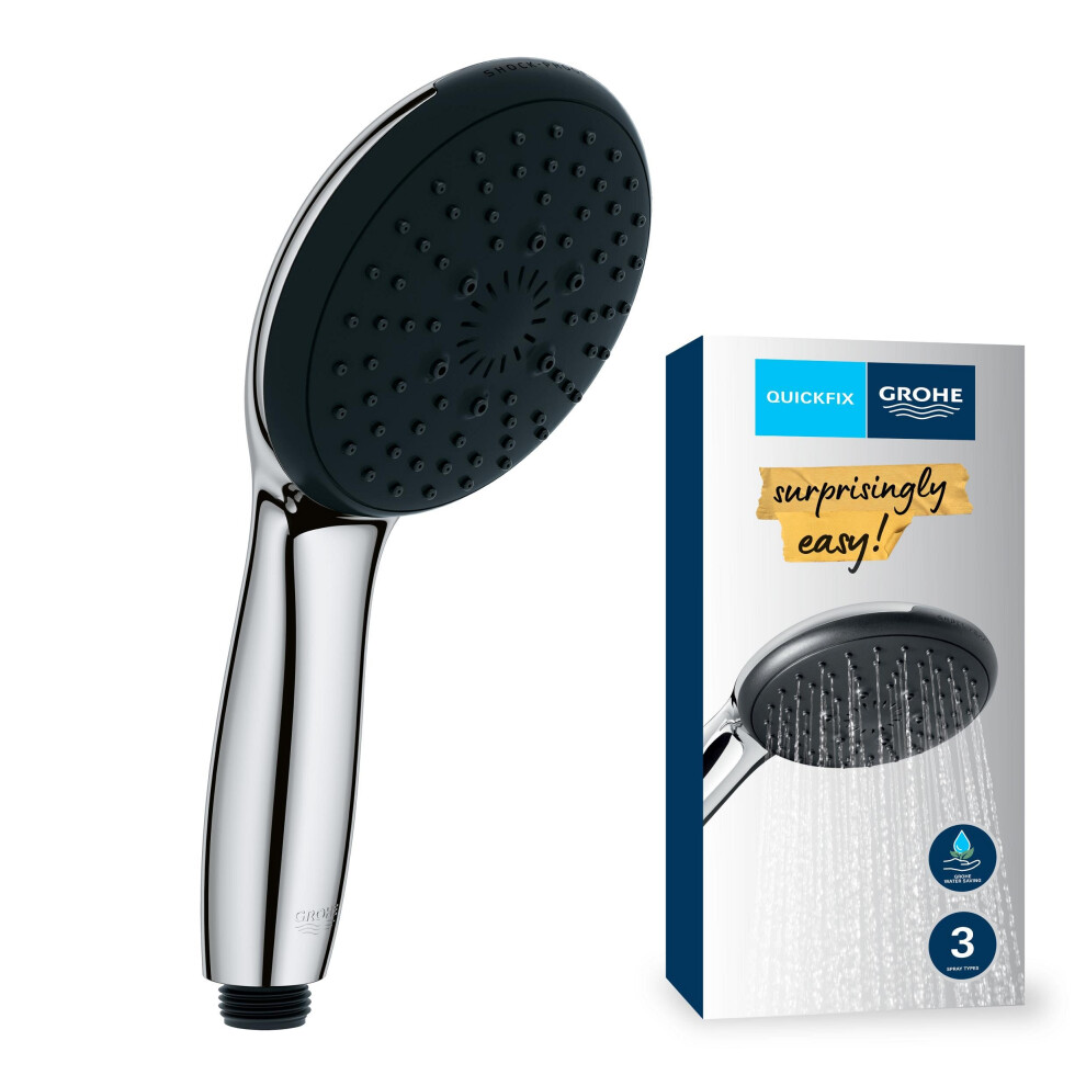 Vitalio Start 110 - Hand Shower (Round 11 cm Shower Head 3 Sprays: Rain, Jet and Massage, Anti-Limescale System, Silicone Ring, Universal Mounting