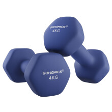 Dumbbells Set of 2, 2 x 4 kg, Dumbbell Set, Hexagon, Neoprene Coating, Strength Training, Workout, Fitness Training for Home, Port Blue SYL908Q01