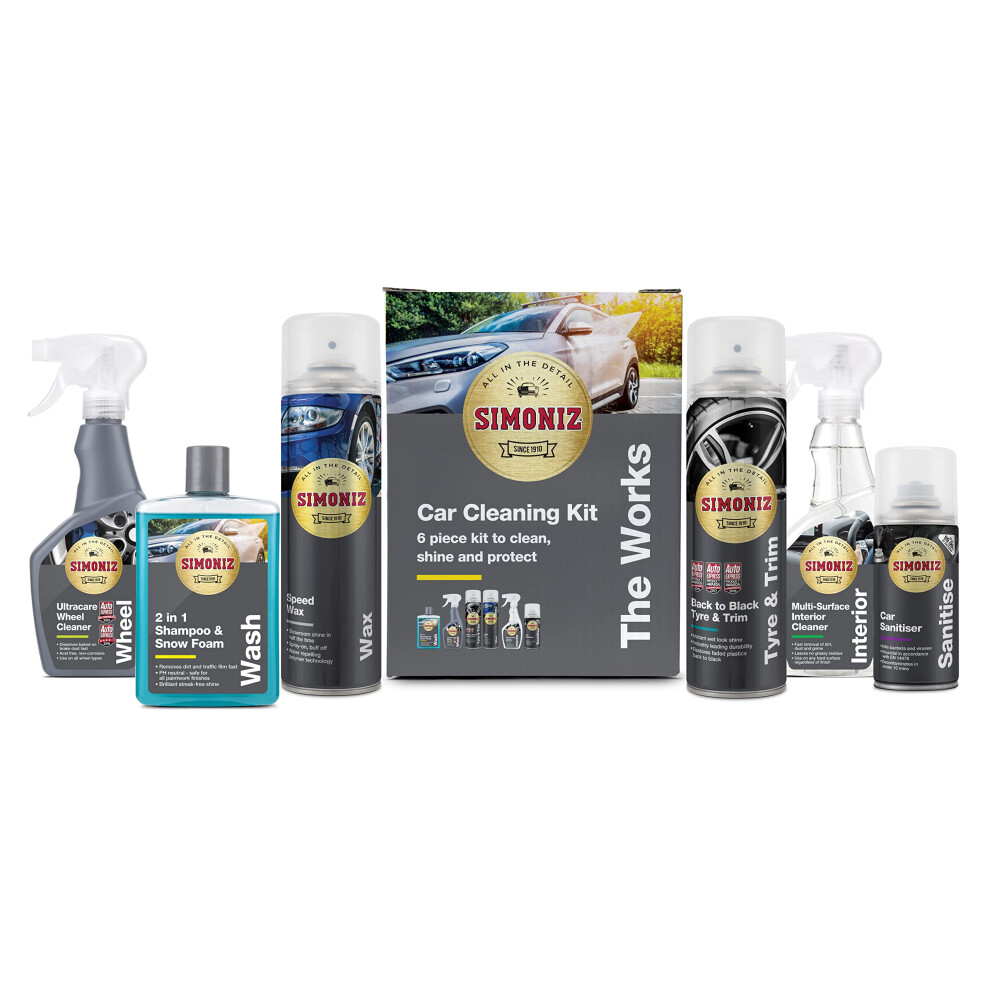 The Works Car Valeting Kit, Ultimate Car Cleaning Kit, Essential Car-Cleaning Products For Interior & Exterior, Ideal Car Cleaning Gift Set, Clean