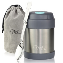Milu Thermo Food Flask - Stainless Steel Insulated Lunch Jar with Integrated Spoon, 300/440/450/650/800ml, Grey TF