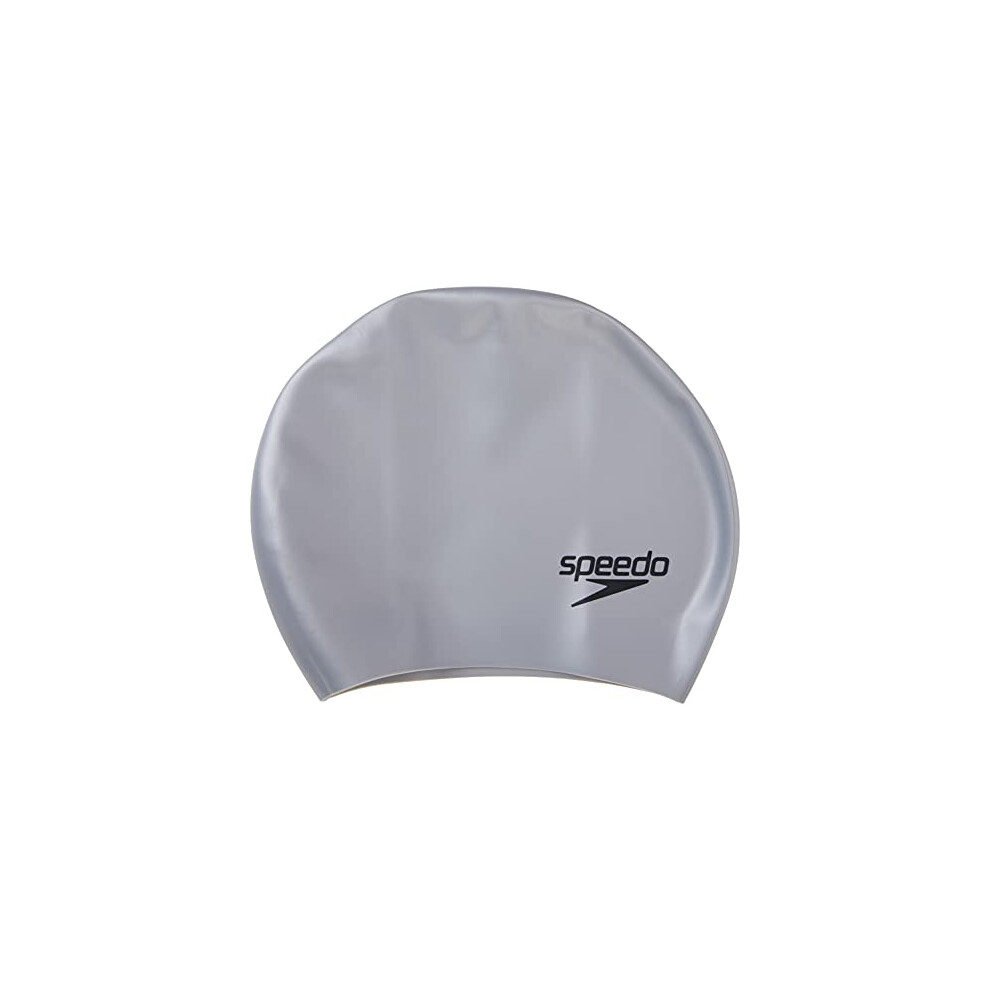 Speedo Unisex-Adult Swim Cap Silicone Long Hair - Silver