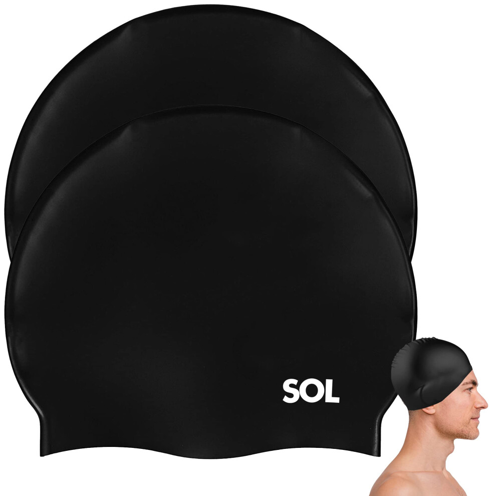 2pk Adults Swimming Cap | Size XL to Large Swimming Cap | Black Silicone Waterproof Swimming Cap Men & Swimming Cap Women | Swim Cap | Swim Hat Women