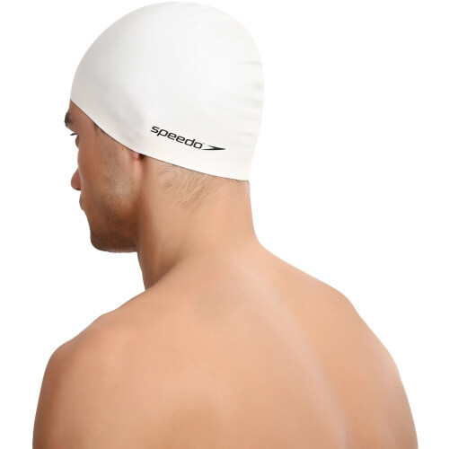 Speedo Unisex Flat Silicon Swim Cap | Hair Protect, White, One Size 2