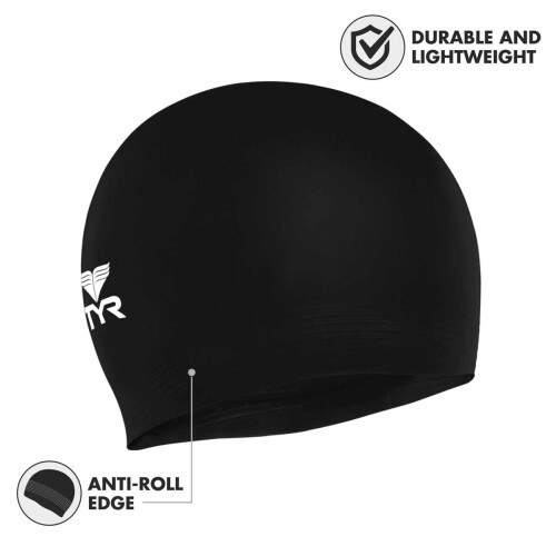 TYR Latex Swim Cap, Black 1