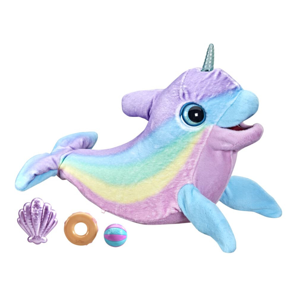 FurReal Wavy the Narwhal Interactive Animatronic Plush Toy, Electronic Pet, 80+ Sounds and Reactions, Rainbow Plush, Ages 4 and Up