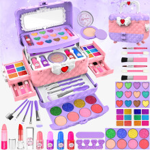 54 Pcs Kids Makeup Kits for Little Girls, Princess Real Washable Pretend Play Cosmetic Set Toys with Mirror, Non-Toxic & Safe, Birthday Gifts for 3 4