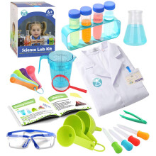 Kids Science Experiment Kit with Lab Coat Scientist Costume Dress Up and Role Play Toys Gift for Boys Girls Kids Christmas Birthday Party