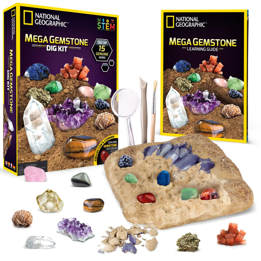 Mega Gemstone Dig Kit â Dig Up 15 Real Gems, STEM Science & Educational Toys make Great Kids Activities, STEM Gift for Girls and Boys