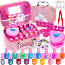 Kids Nail Varnish Set For Girls, 16 Colour Non-Toxic Peel-Off Water-Based Safe Quick Dry Nail Polish With Nail Dryer,Nail Files, Nail Stickers, Gem,