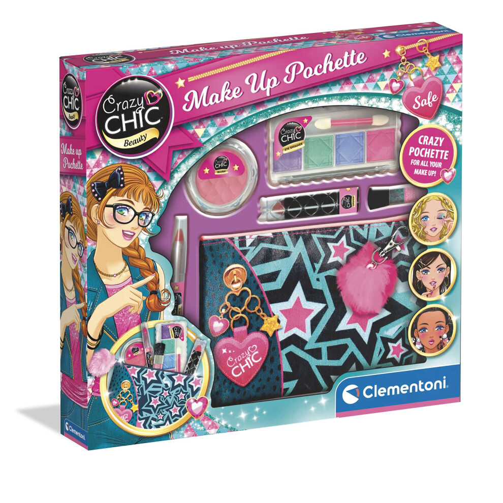 Clementoni 18697 Crazy Chic Pochette-Children Makeup Sets, Make Up For Girls Age 6, Multicolour