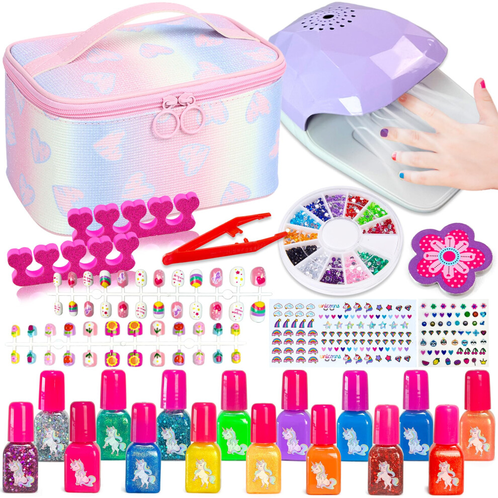 Lubibi Girls Kids Nail Polish Sets - Gifts For Water-Based Peel-Off Nail Varnish Sets, Nail Art Kit, Nail Dryer, False Nail For Age 3 4 5 6