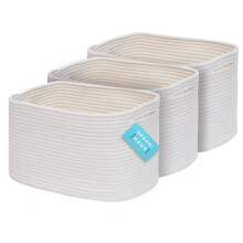 Set of 3 White Basket for Towel Storage - Bathroom Storage Baskets for Shelves - Blanket Basket for Living Room - Cotton Rope Basket for Storage -