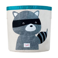 Large Cotton Canvas Toy Storage Basket - Durable Baby Laundry Organizer with Handles, Kids Foldable Toy Basket for Playroom & Nursery Decor, Raccoon