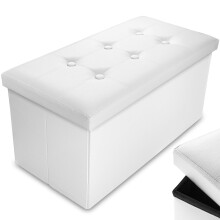 Faux Leather 76 * 38 * 38cm White Ottoman Foldable Storage Boxes Seat Foot Stool Storage Box with Lids for Kids Toys, Bedroom, Hallway, Living Room