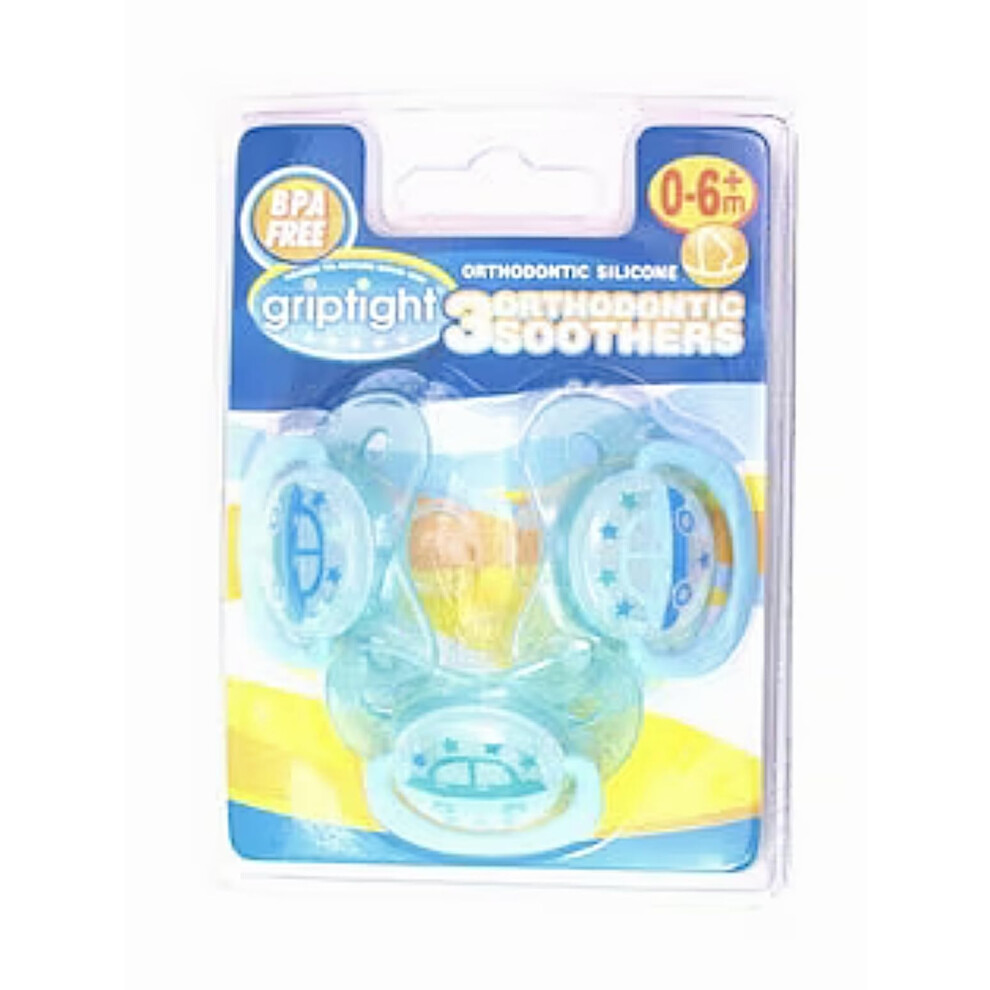 3 Decorated Orthodontic Soothers (Silicone) (0-6 Months, Blue)