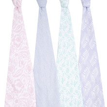 essentials Pastel Swaddle Blanket - Pack of 4 | Large 100% Breathable Muslin Cotton Snug Wrap Set for Baby Girls | Multicolour Cute & Dainty Floral |